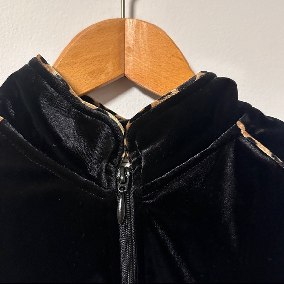 Coldwater Creek Black Velour Track Jacket Cheetah Print Trim Women’s Size Medium - Picture 3 of 11